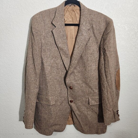 Vintage Tailored Classics Levis Mens 44L Brown Tweed Wool Sports Coat Elbow FLAW - Picture 1 of 13